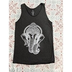 Chang Suk Mens Elephant Graphic Tank Top Charcoal Gray Heathered Boho Mandala M